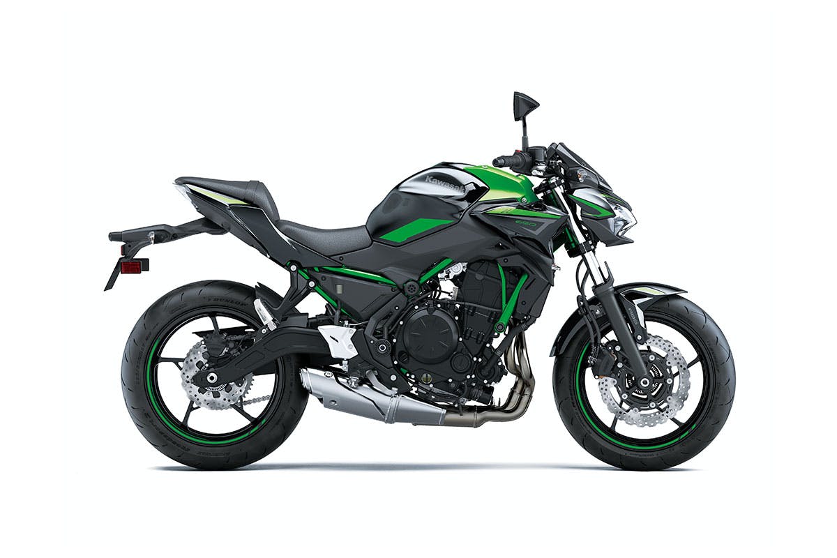 Kawasaki Z650 in Candy Lime Green with Metallic Spark Black colour