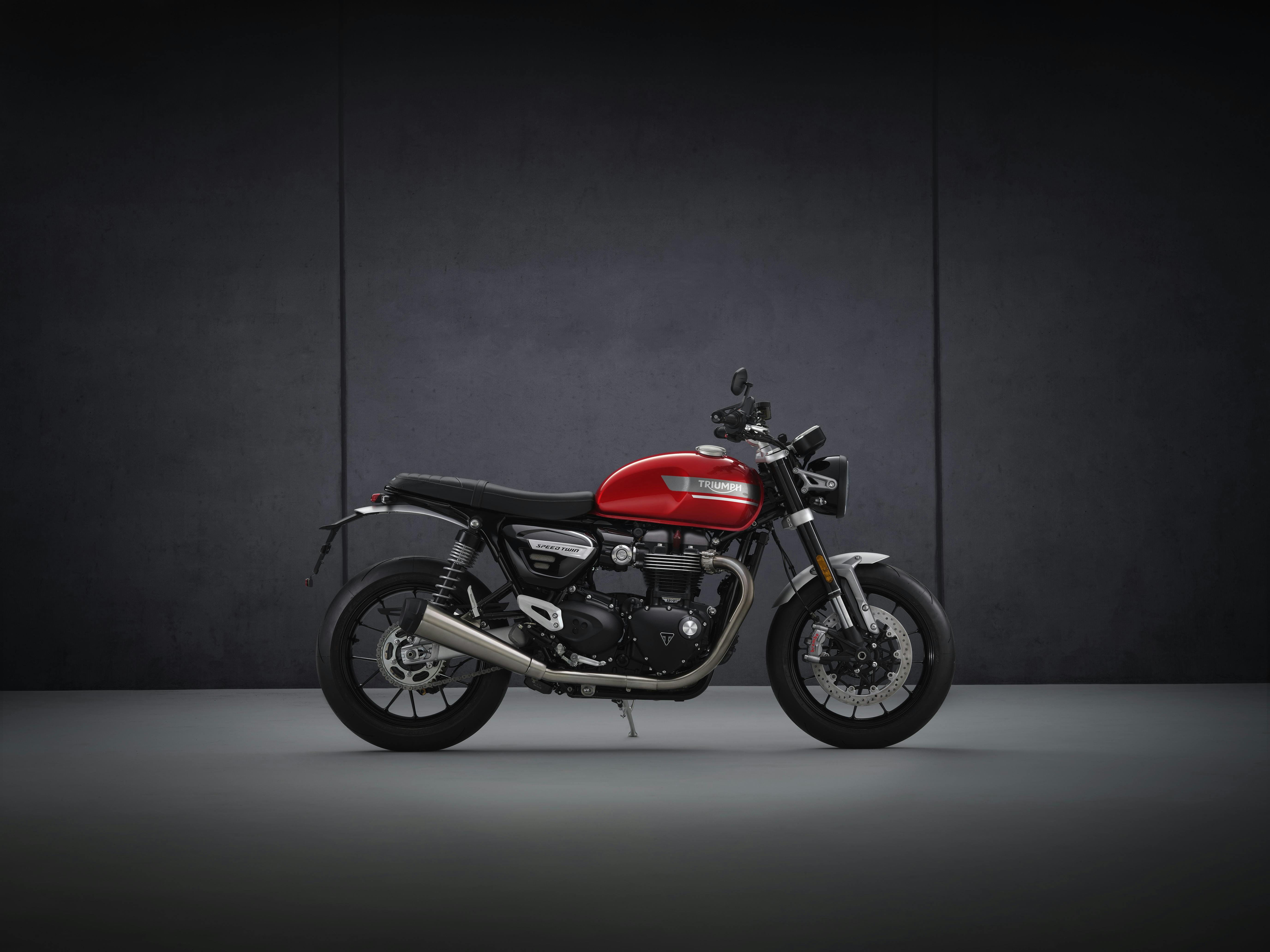 Triumph Bonneville Speed Twin in red hopper colour, parked