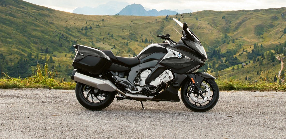 BMW K 1600 GT in black storm metallic colour, parked