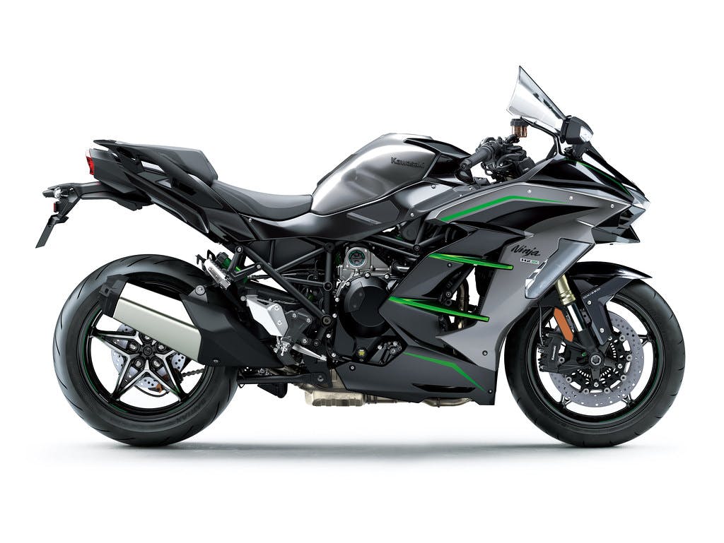 Kawasaki Ninja H2 SX SE in Metallic Graphite Gray with Metallic Diablo Black and Emerald Blazed Green colour