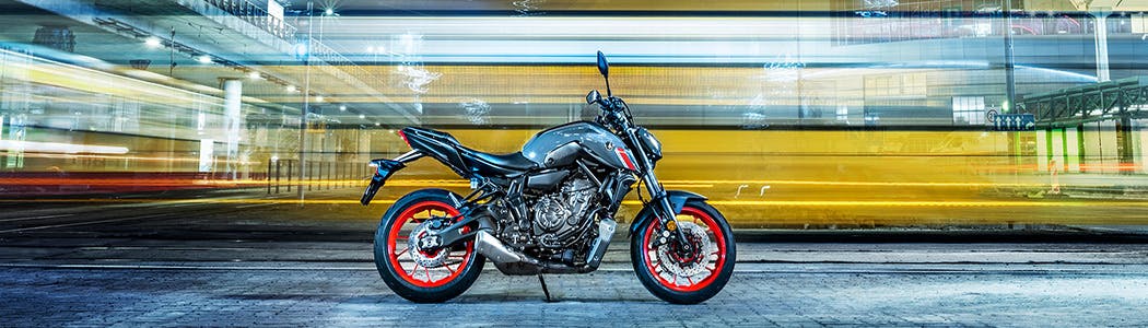 Yamaha MT-07LA in storm fluo colour, parked