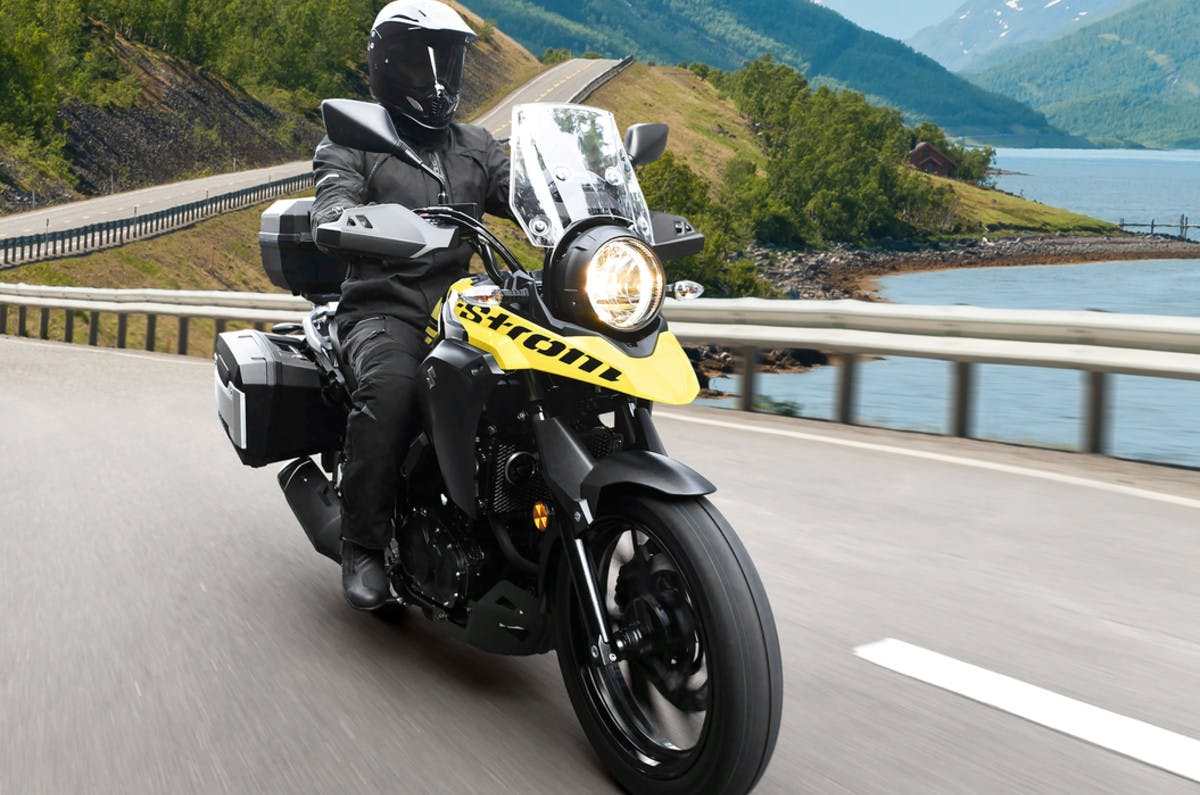 SUZUKI V-STROM 250 being ridden on a road