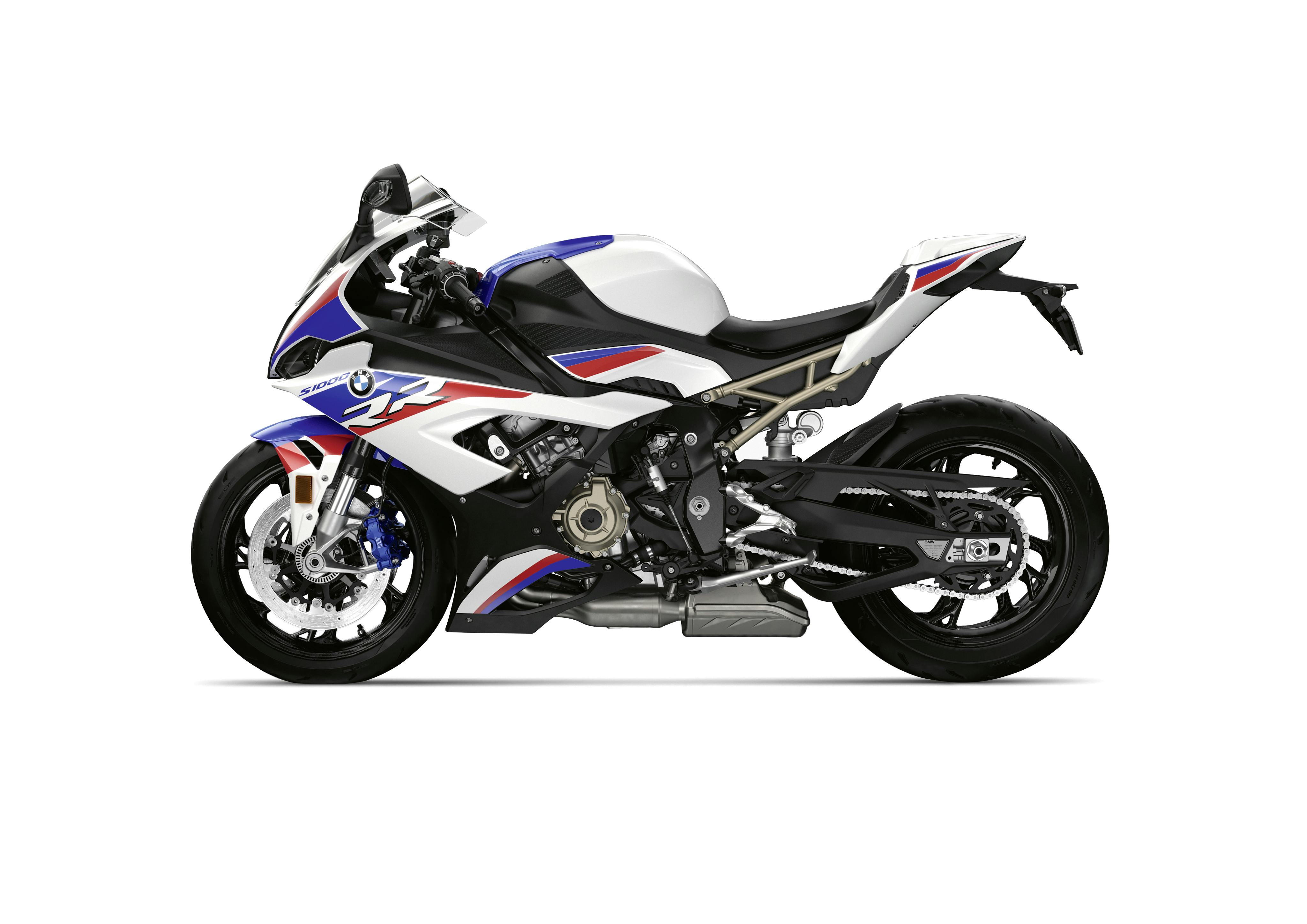 BMW S 1000 RR M Sport in light white, racing blue and red colour