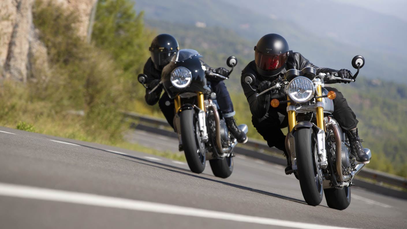 Triumph Thruxton RS in action on the road.