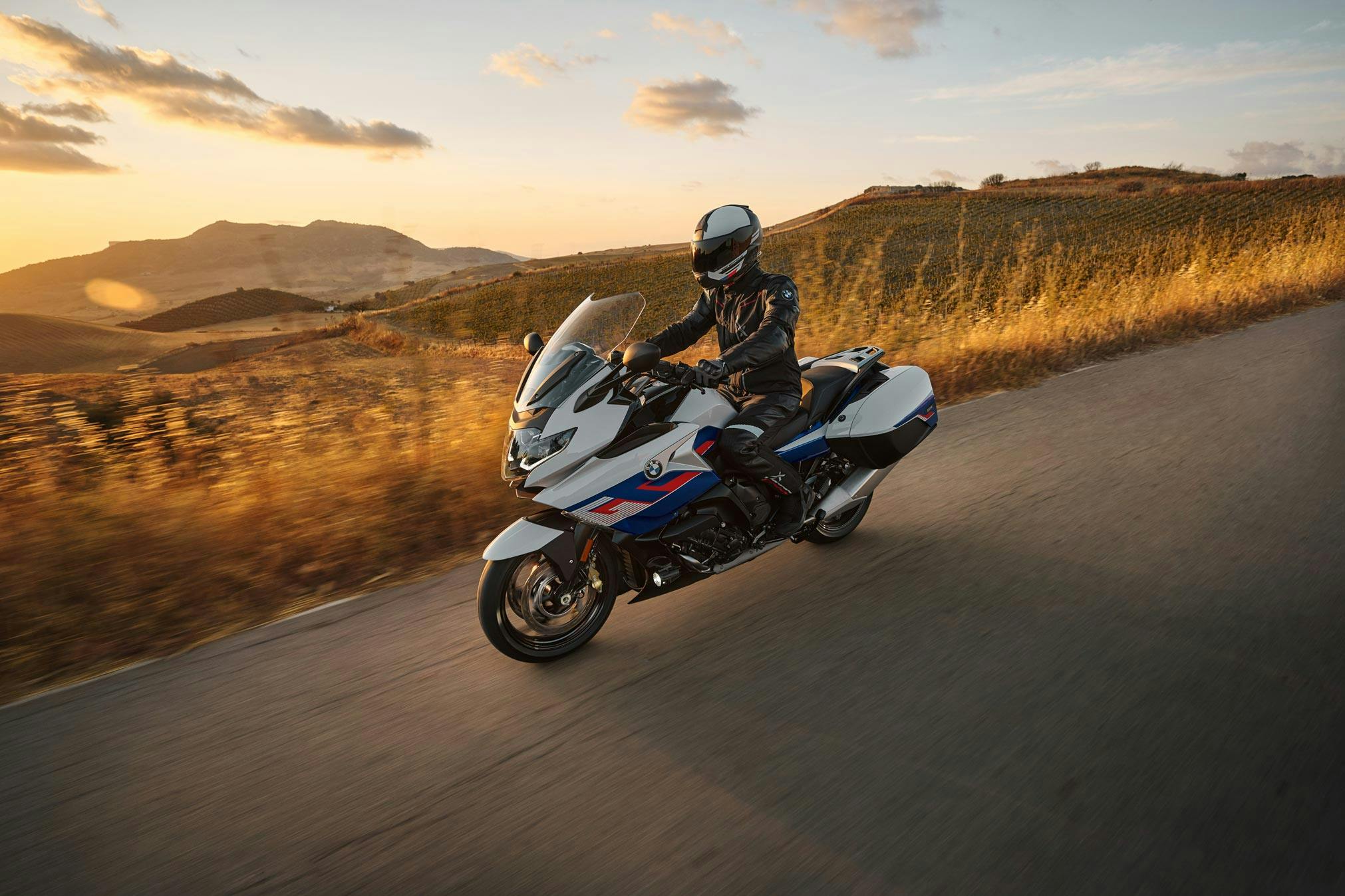 BMW K 1600 GT SPORT being ridden on the hill road