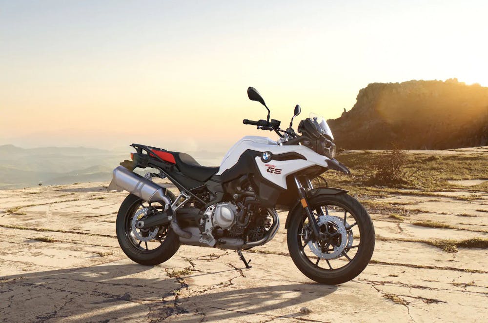 BMW F 750 GS in light white colour, parked