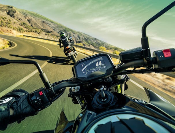 Kawasaki Z650L in Metallic Spark Black with Metallic Flat Spark Black colour on the road