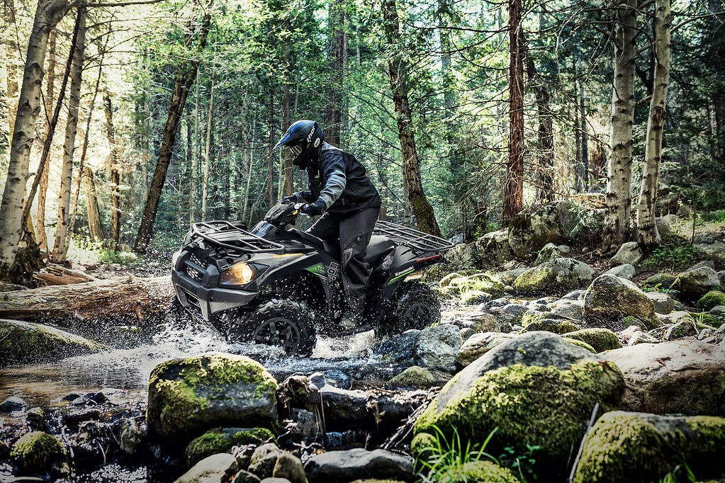 KAWASAKI BRUTE FORCE 750 in Super Black colour on forest road