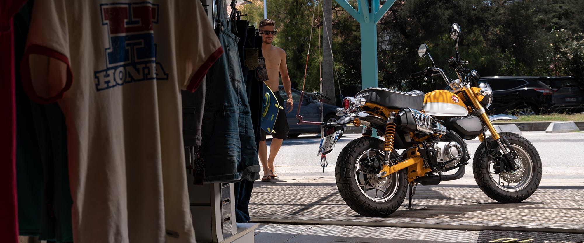 Honda Monkey in Banana Yellow colour, parked on the street