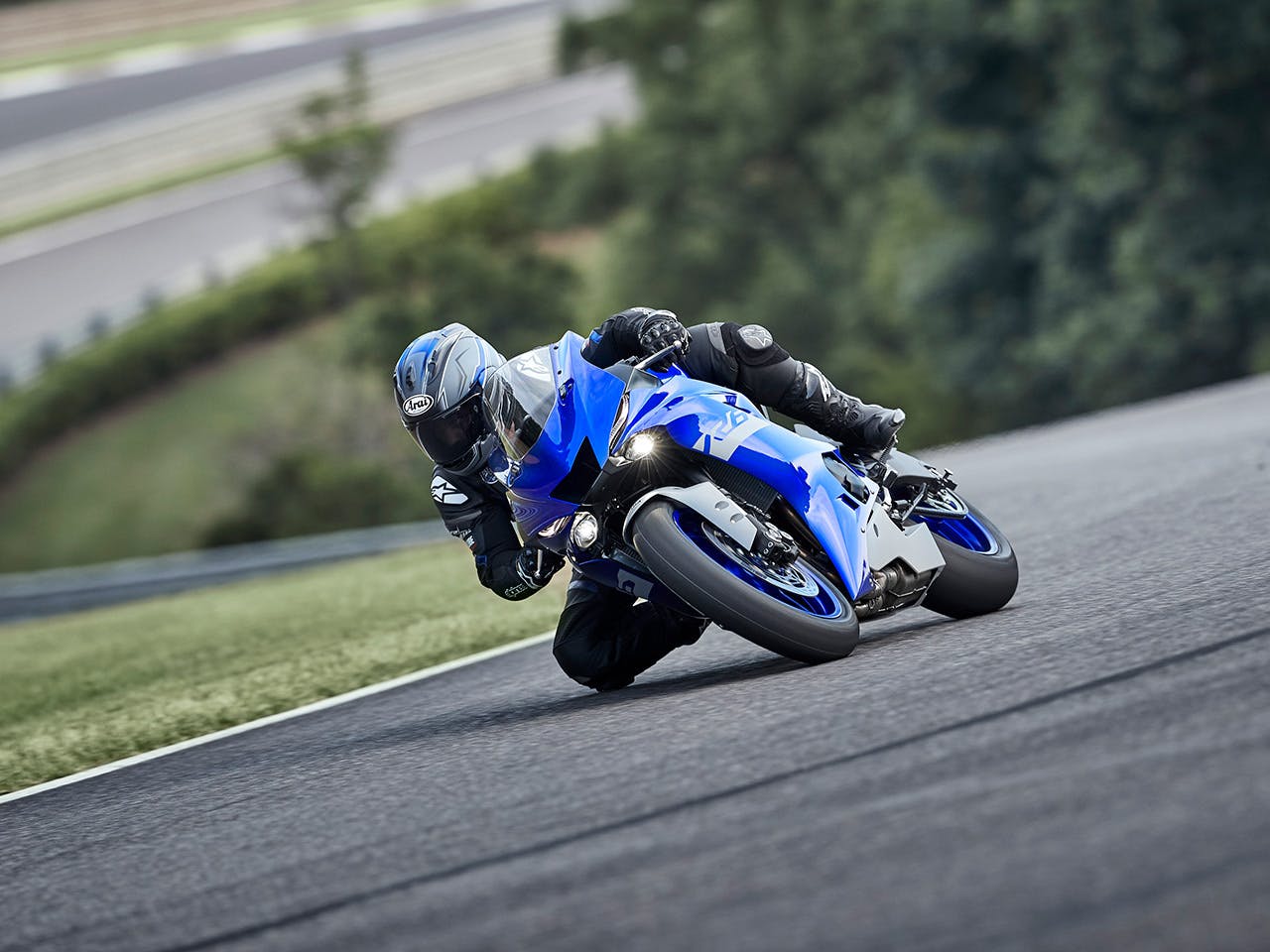 YAMAHA YZF-R6 in Yamaha Blue colour on the road