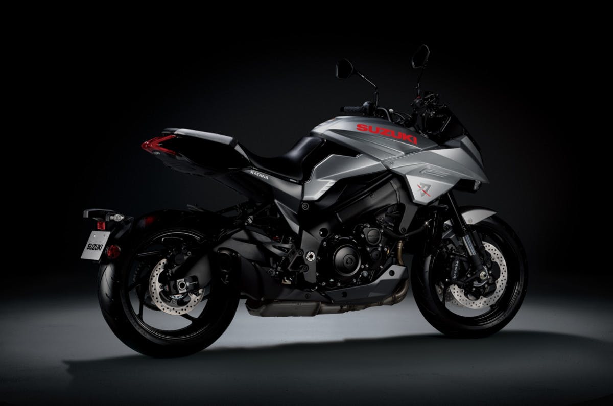 SUZUKI KATANA in metallic mystic silver colour, parked