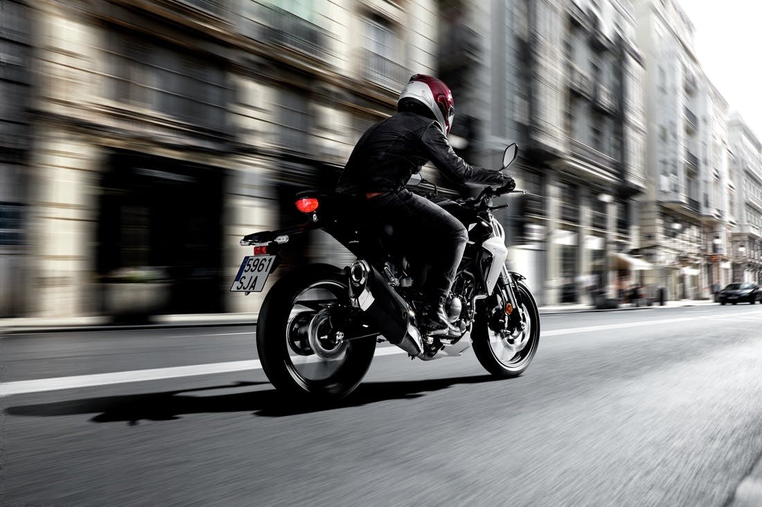 Honda CB300R in black colour on the street road