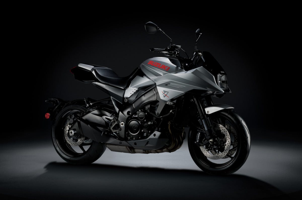 SUZUKI KATANA in metallic mystic silver colour, parked