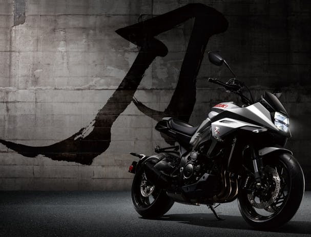 SUZUKI KATANA in metallic mystic silver colour, parked