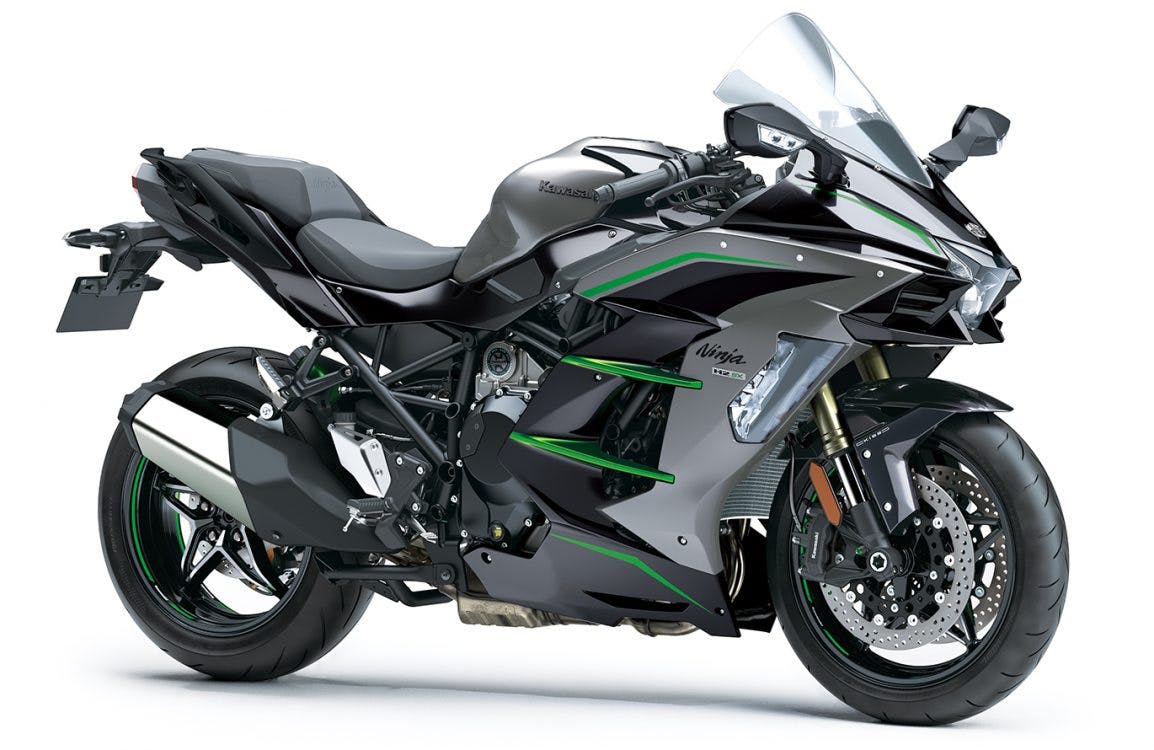 Kawasaki Ninja H2 SX SE in Metallic Graphite Gray with Metallic Diablo Black and Emerald Blazed Green colour
