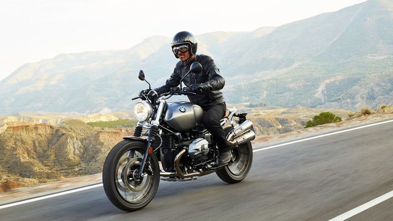 BWM R nineT Scrambler being ridden on the road