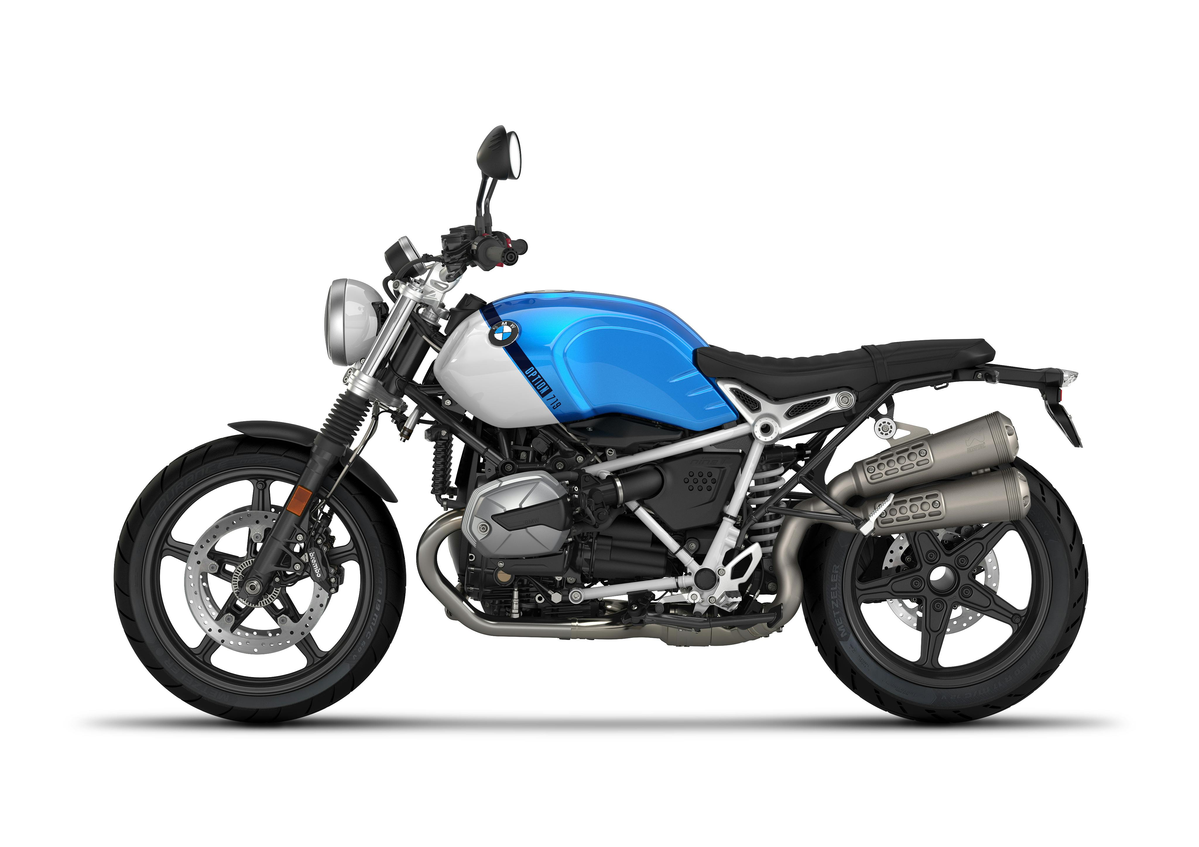 BWM R nineT Scrambler in Option 719 Cosmic Blue Metallic / Light White colour