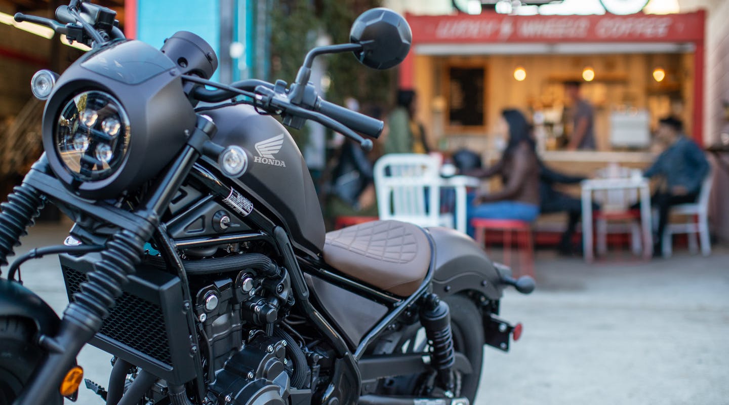 CMX500 ‘S, parked in front of a cafe