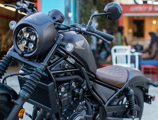 Honda CMX500, parked in front of a cafe