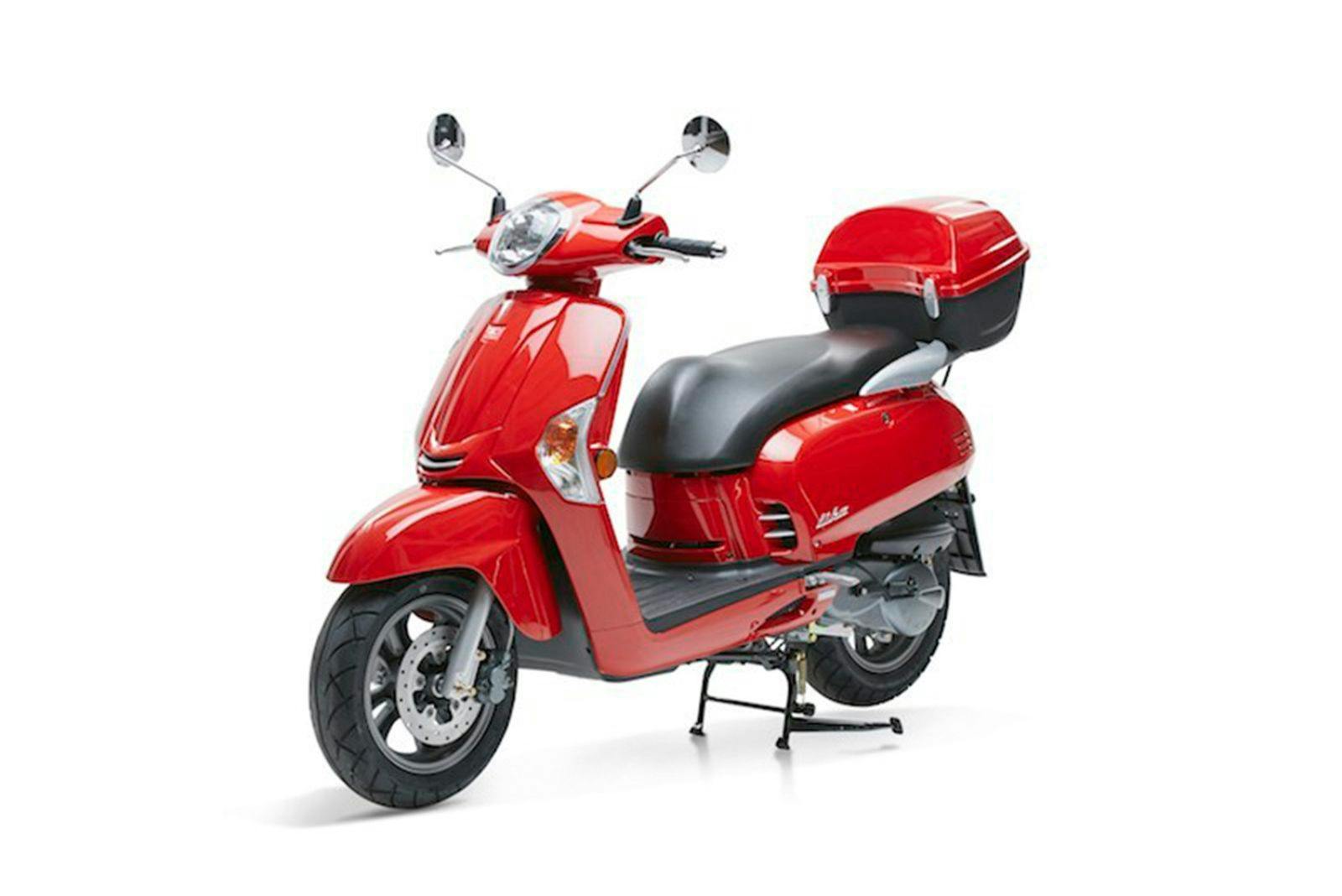 Kymco LIKE 125 in bright red colour, parked