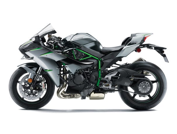 KAWASAKI NINJA H2 CARBON in Mirror coated matte spark black and Golden Blazed Green colour