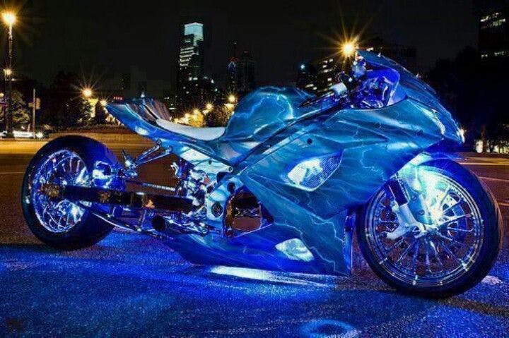 A custom well lit motorcycle