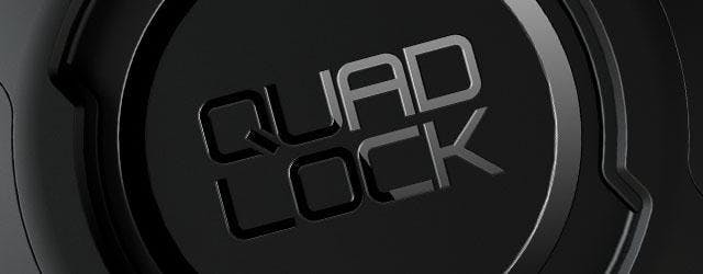 close up on a quad lock logo on a phone case