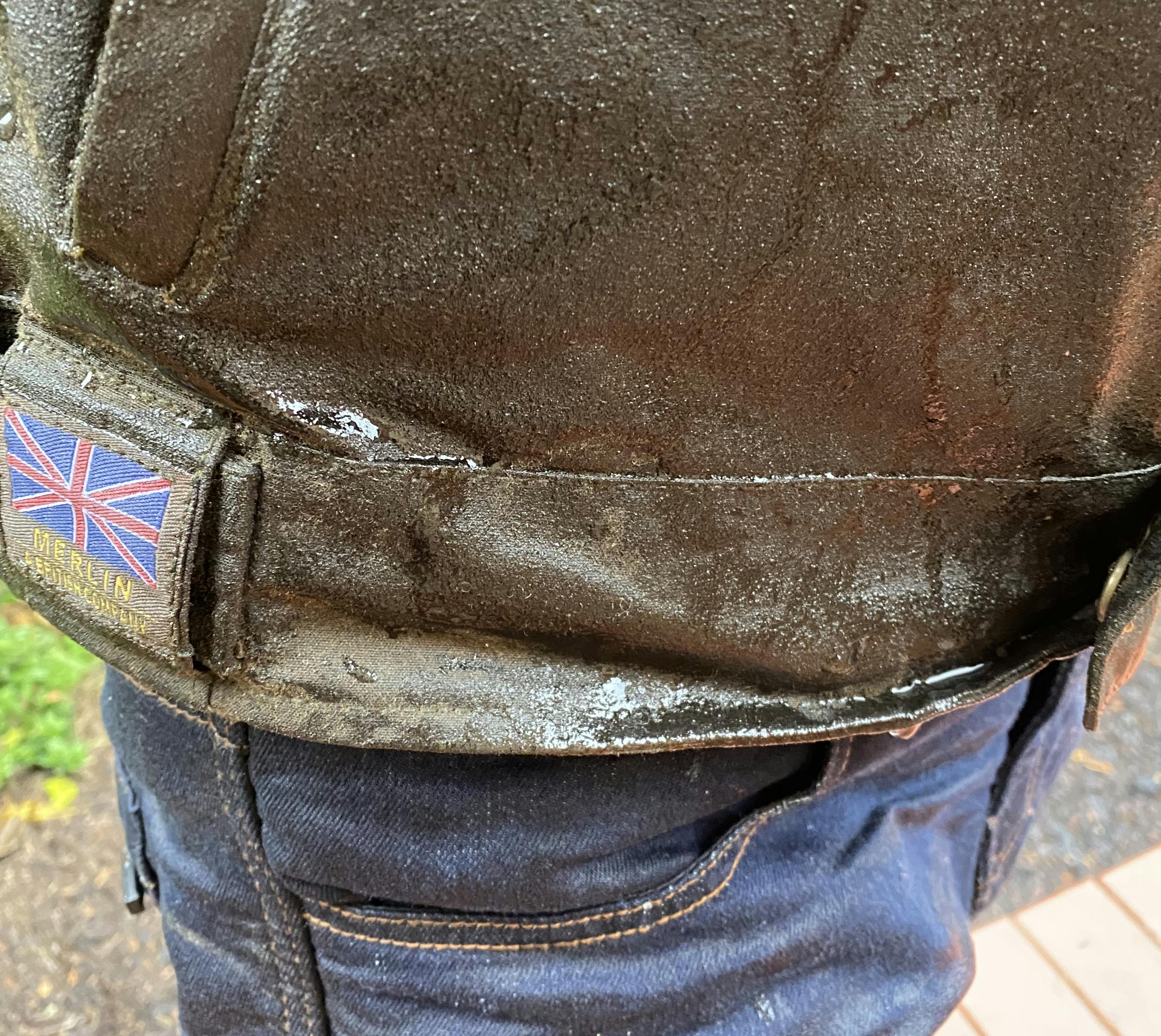A close up of the wet bottom of the Merlin Barton Jacket