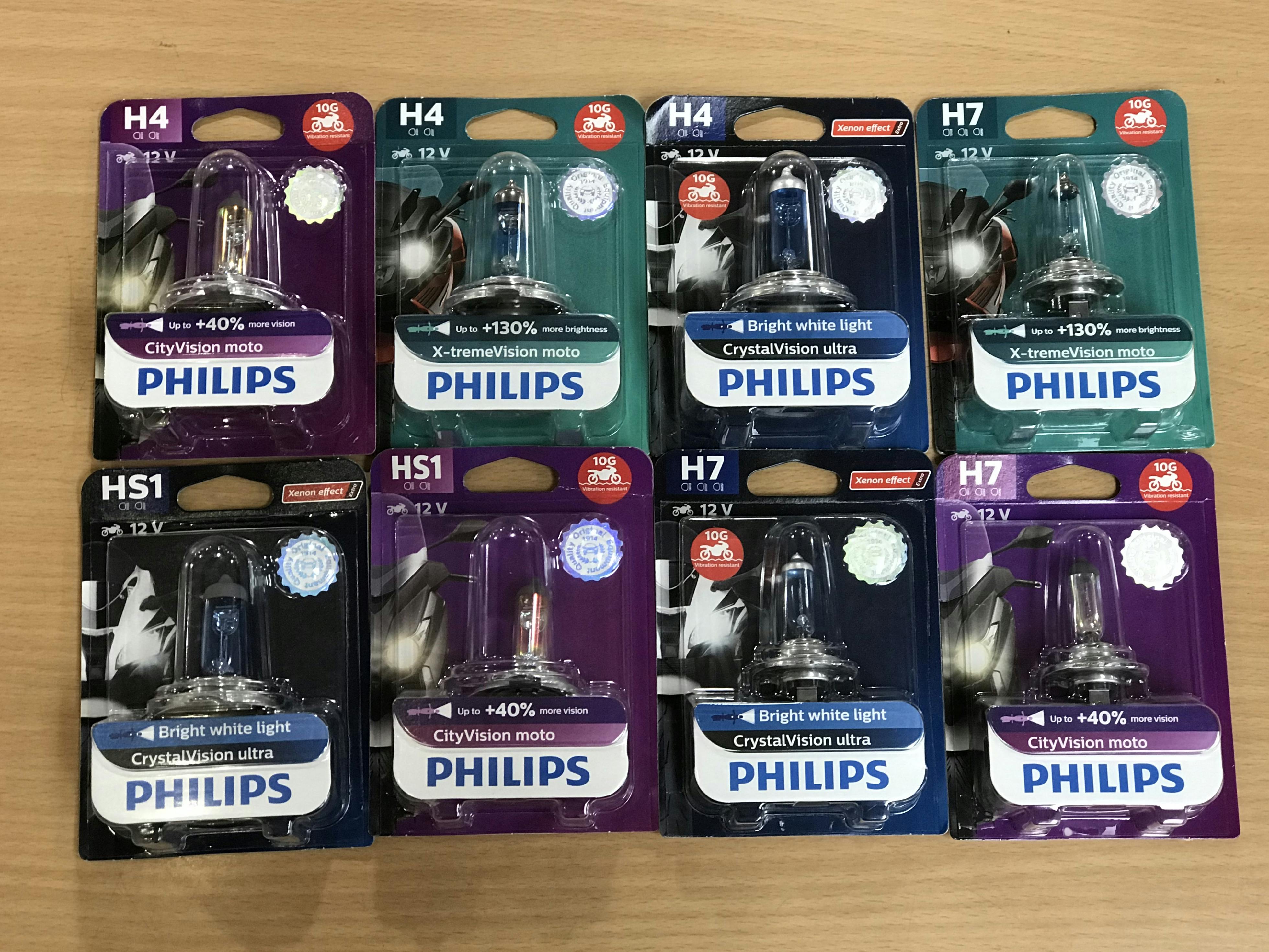 Different Philips branded light globes for motorcycles
