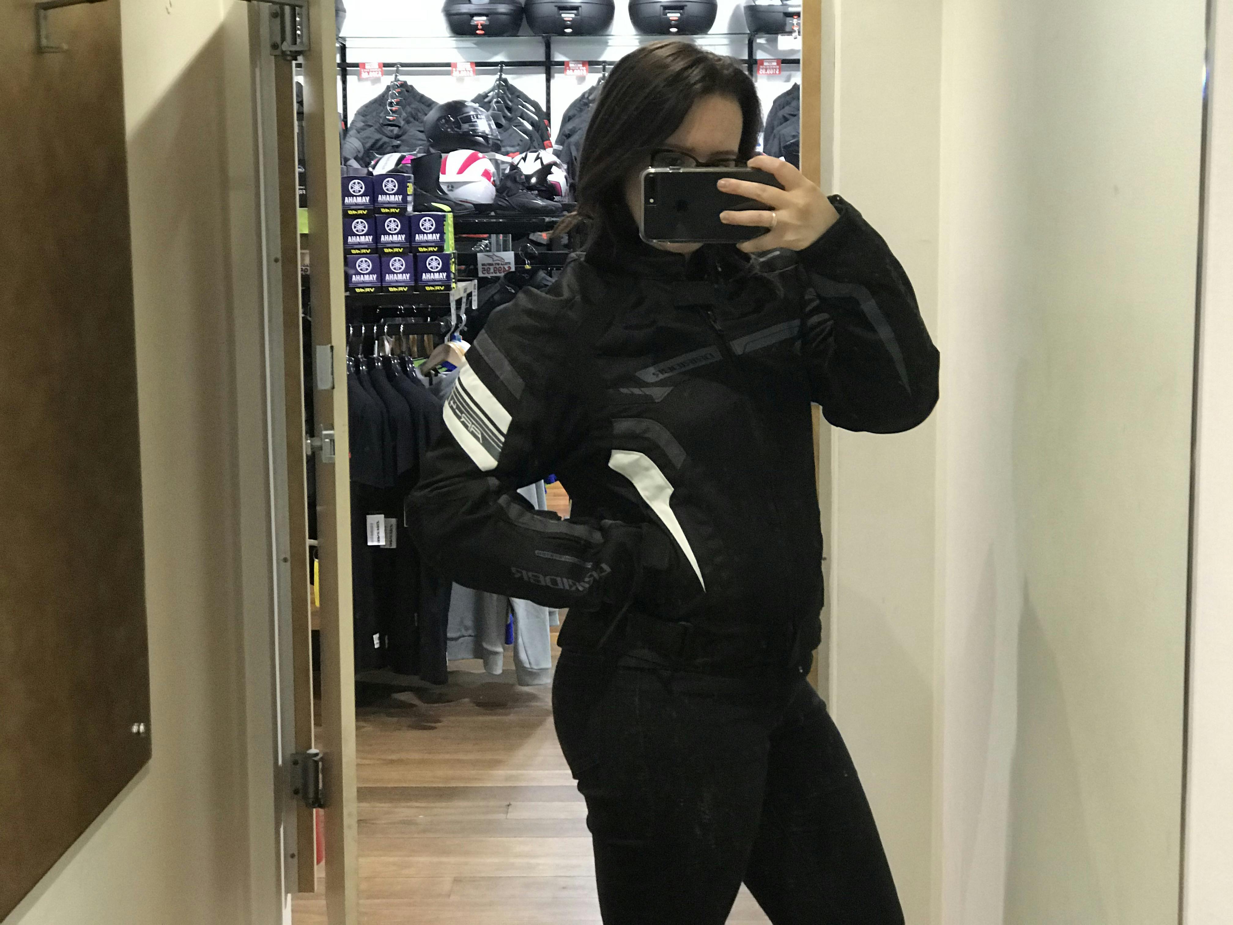 Woman in black and white air ride 4 jacket