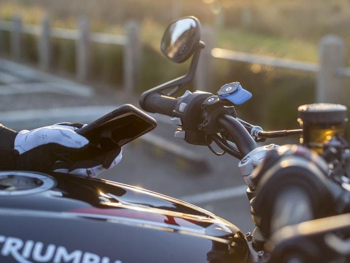 The Handlebar Mount from Quad Lock on a motorcycle