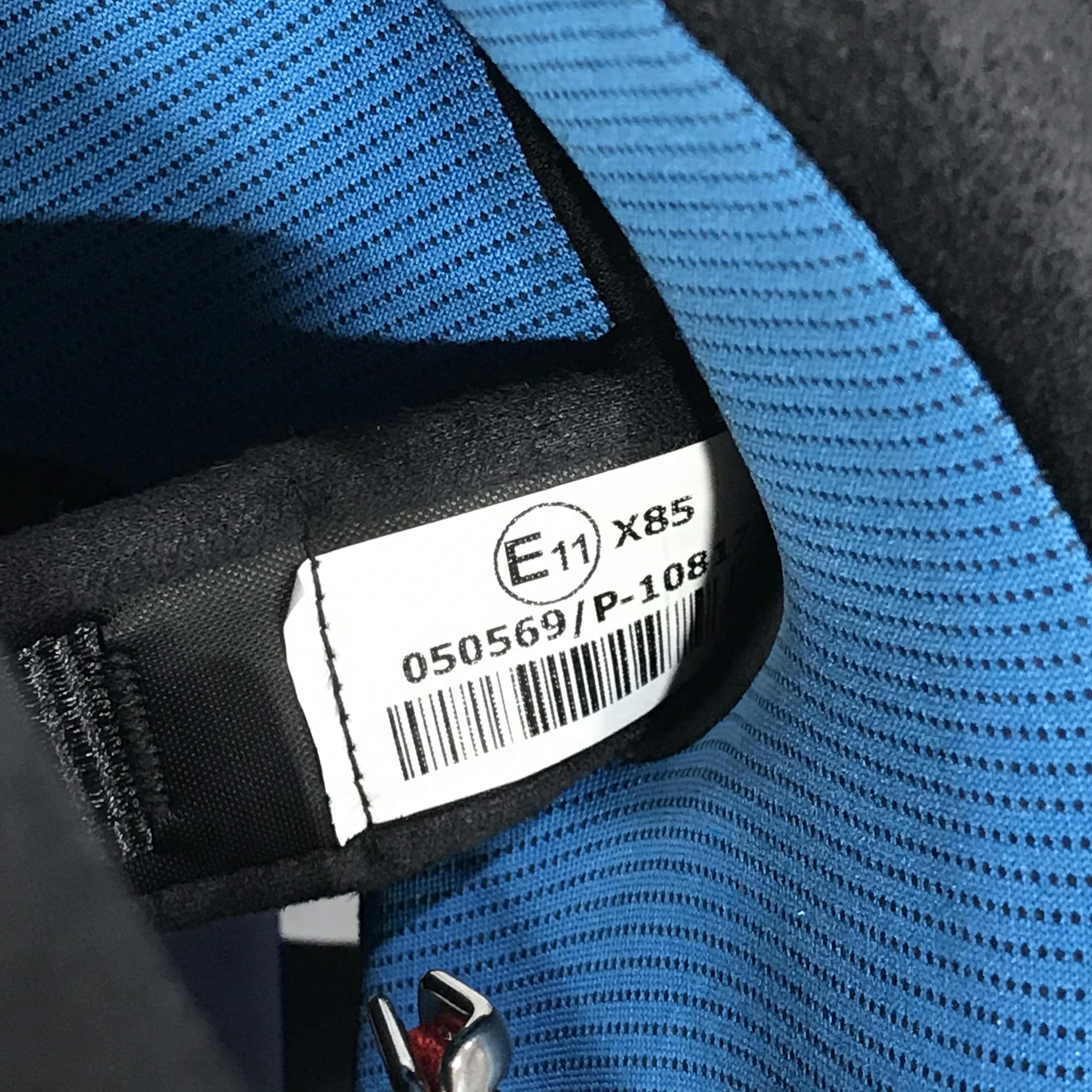 European standard tag inside a motorcycle helmet
