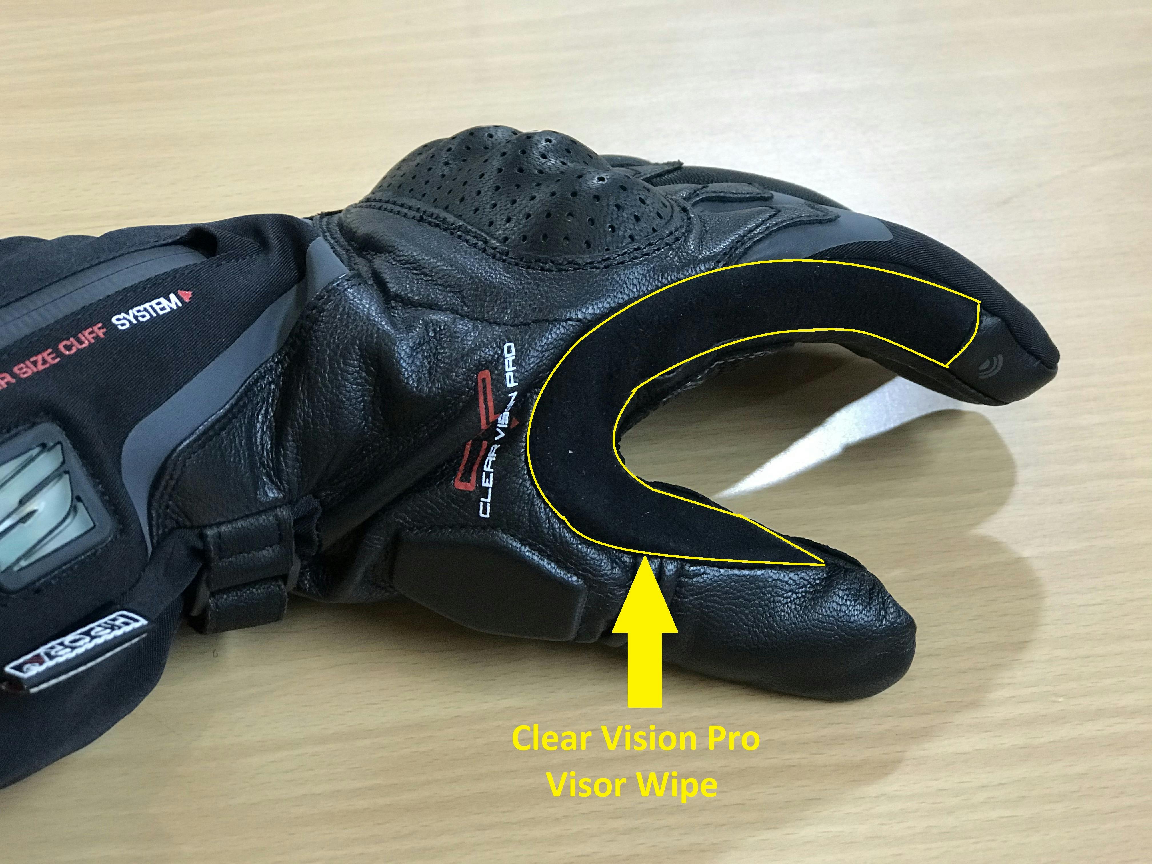 Picture showing the visor wipe on the Five heated glove