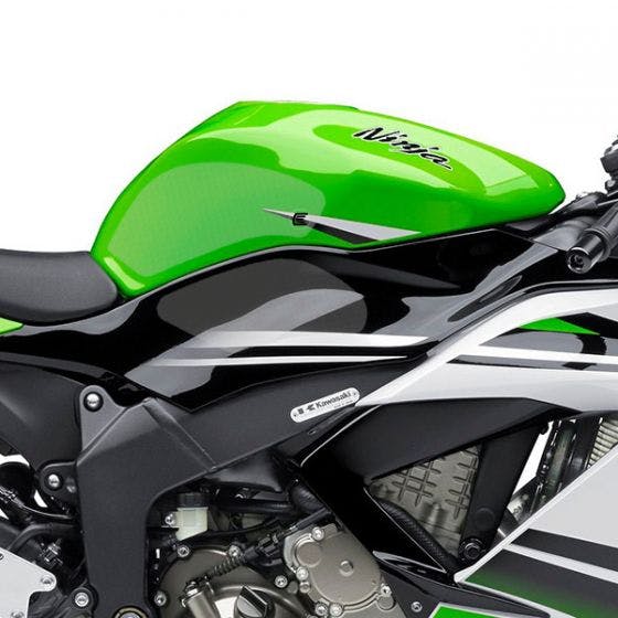 Clear Eazi-Grip Evo Tank Grips on a Green Kawasaki