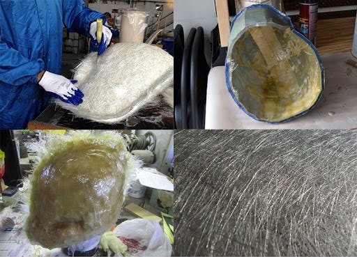 stages of A fiberglass helmet being made