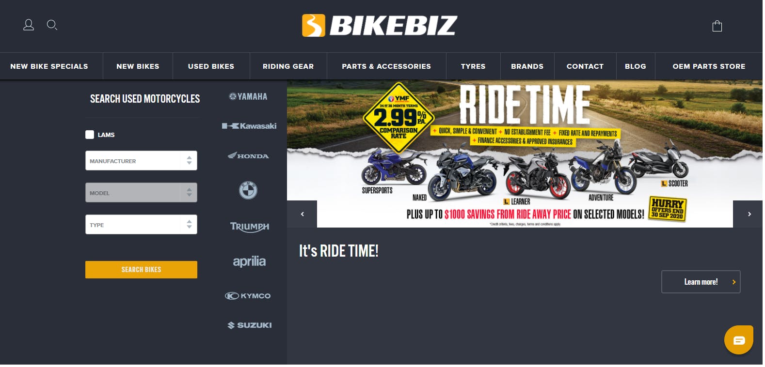 Bikebiz Online store home page
