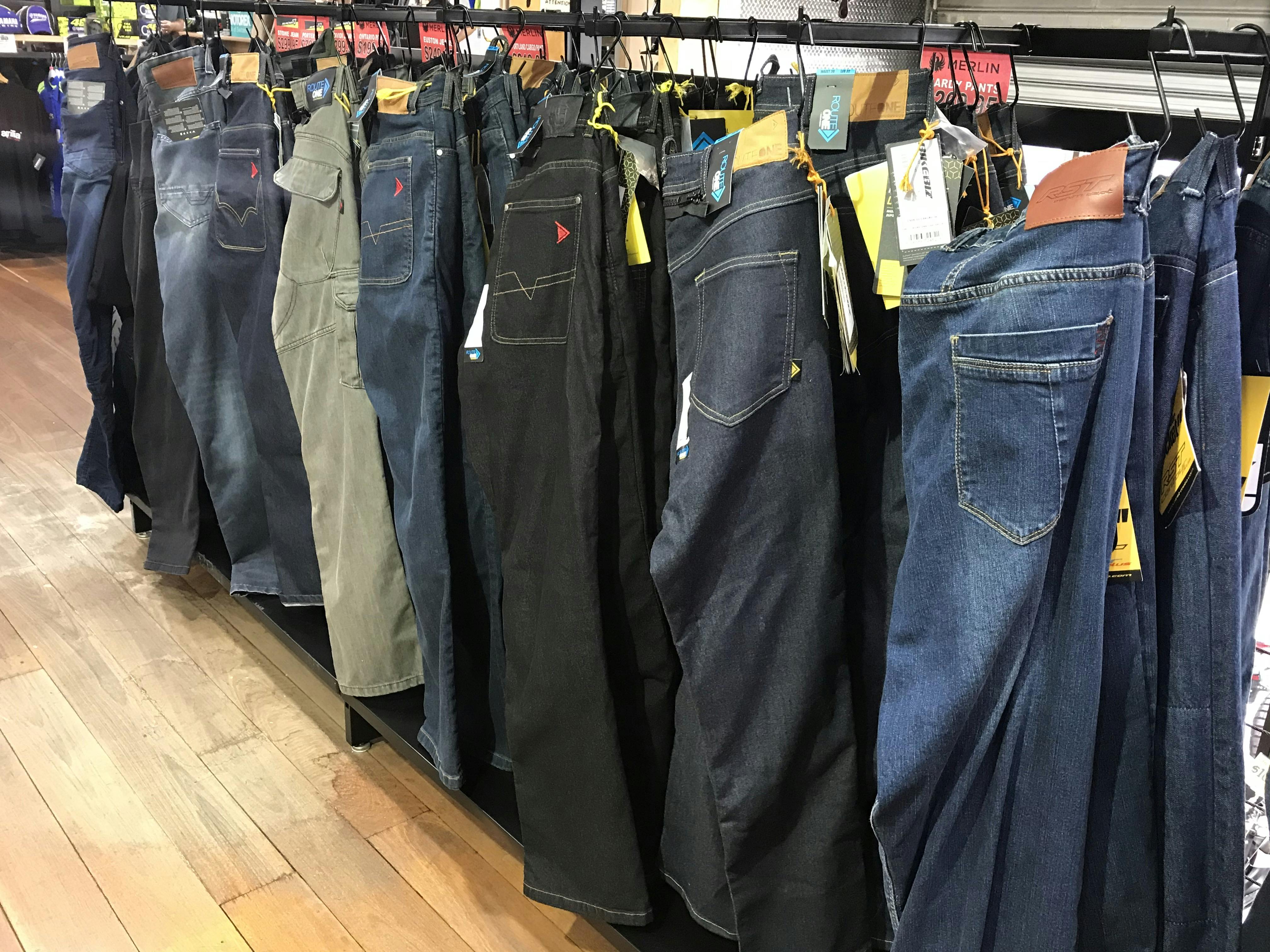 Merlin and Macna Kelvar jeans in store at Bikebiz