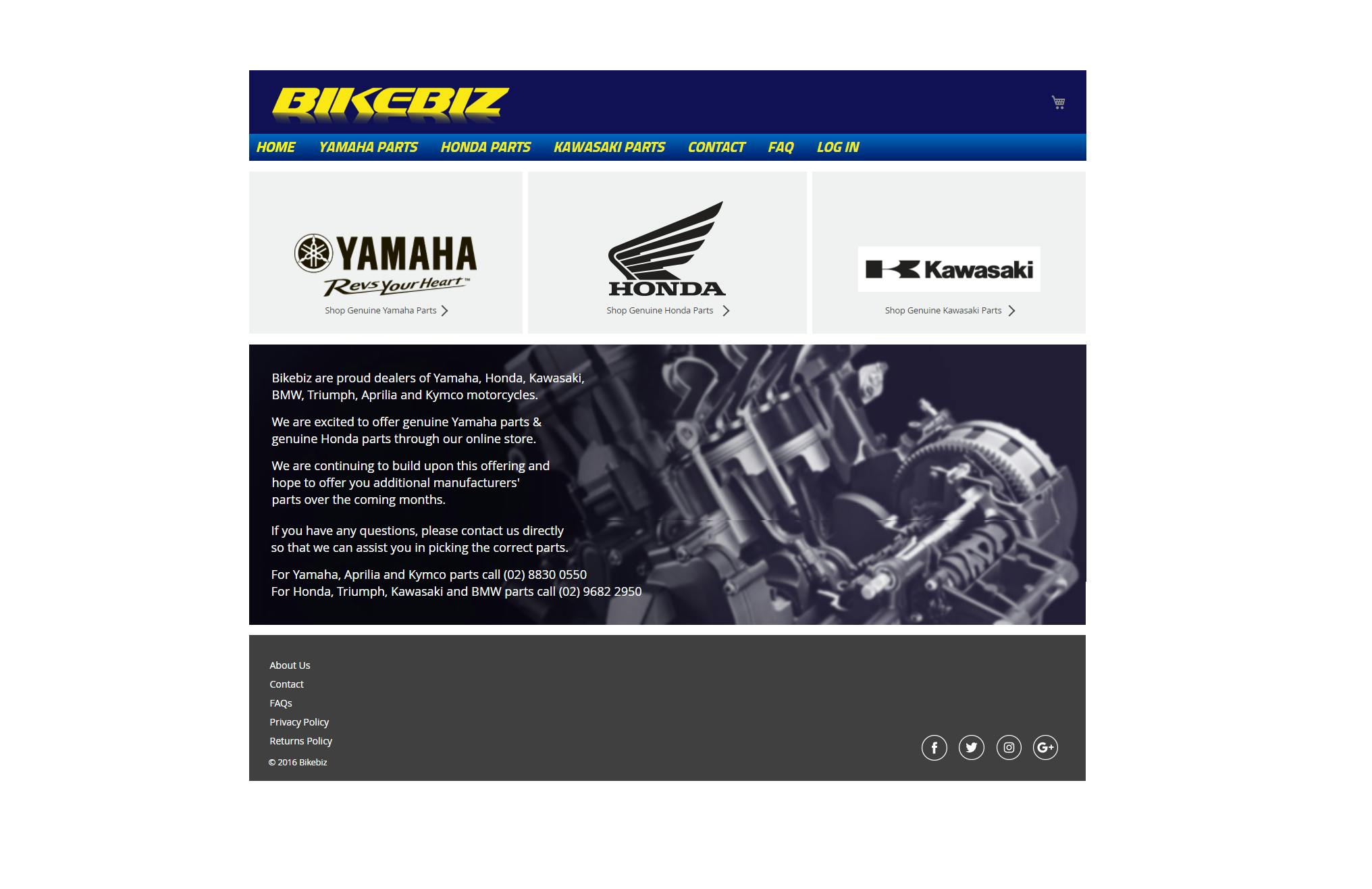 A screen shot of The Bikebiz Genuine Spare Parts Website