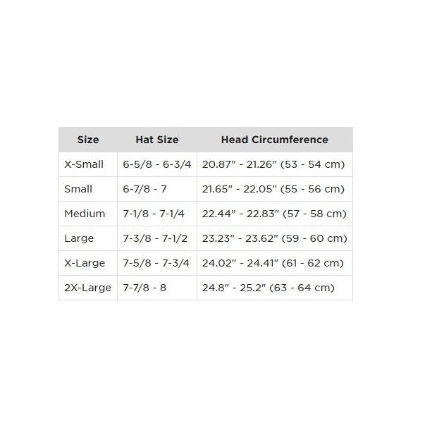 A helmet sizing chart