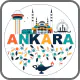 Ankara yazısı ve şehir simgeleri illüstrasyonu