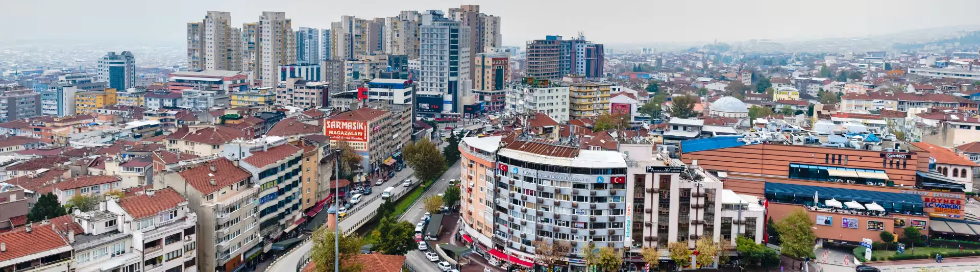 Bursa şehir merkezinin kuş bakışı panoramik manzarası, Antalya Bursa otobüs bileti kapak görseli