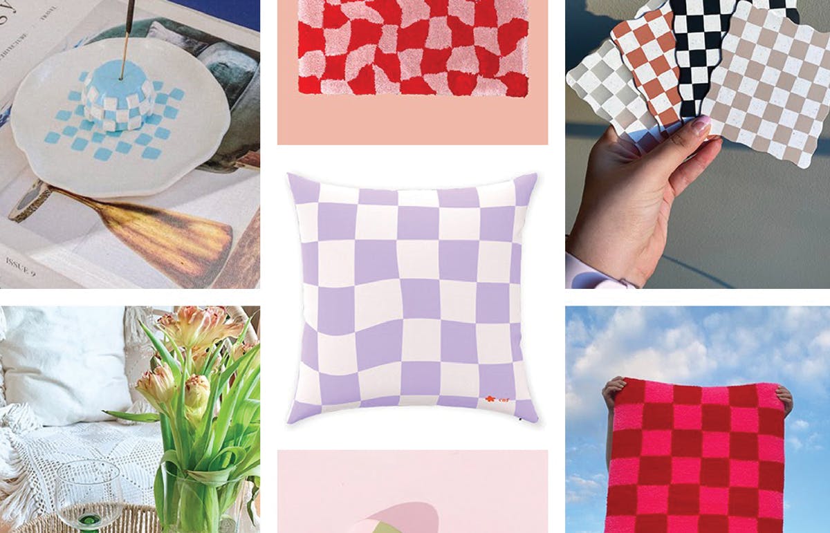 Tendances décoration Etsy: Imprimés à damier Oreillers, tissus et assiettes en imprimés à damier