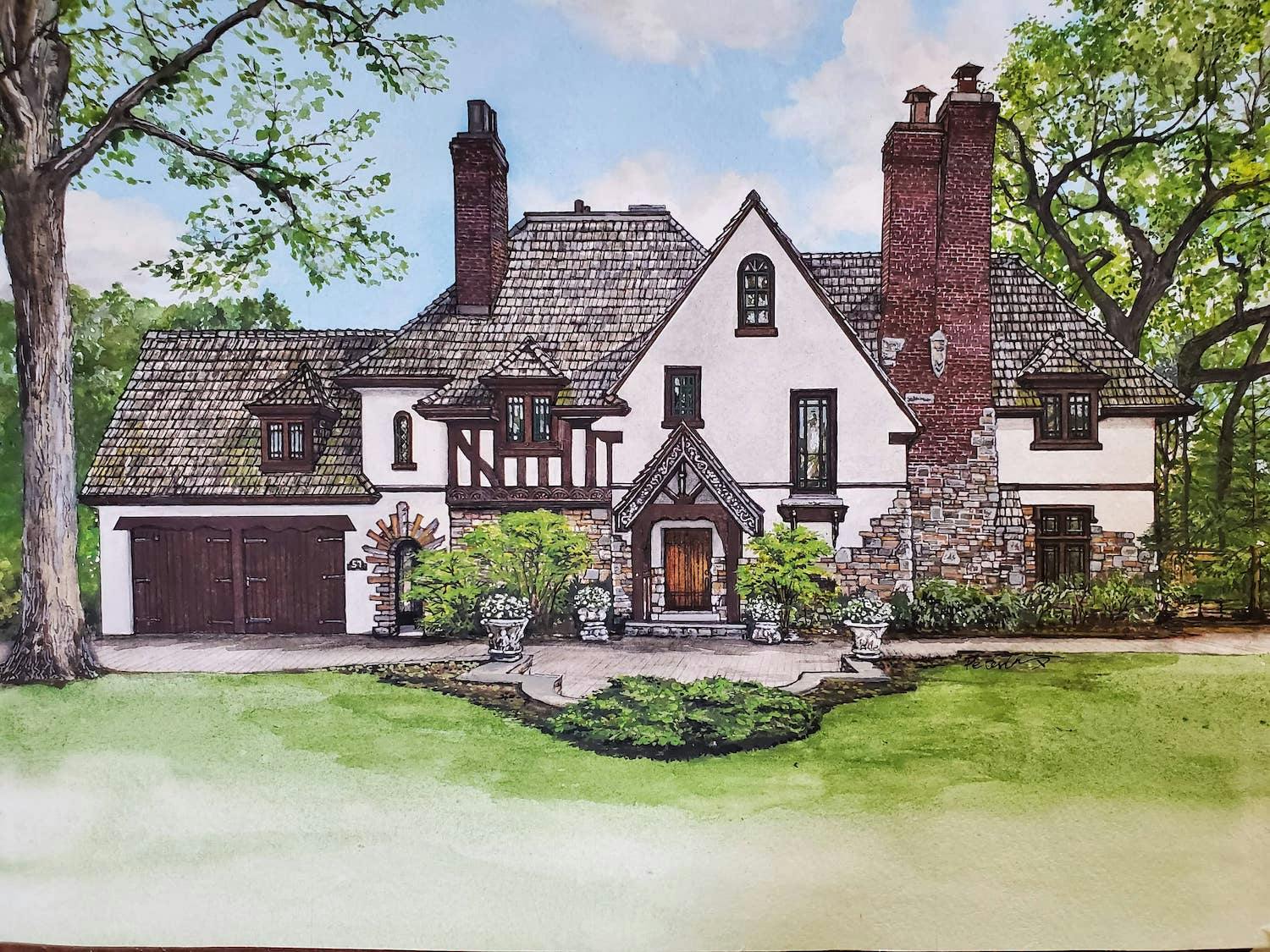 Dessin original d'une vieille maison à Toronto