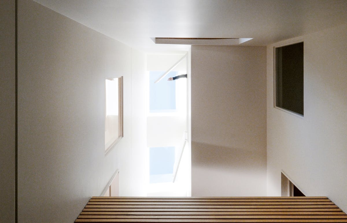 Light coming into the stairwell of La Brèche House Light coming in on the stairwell