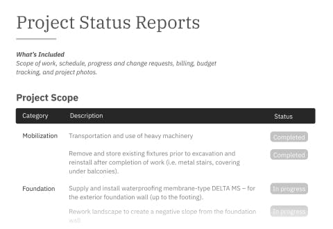 Example of a status report