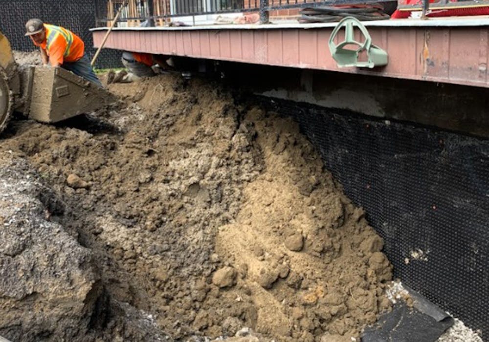Excavation of french drain, during renovation Excavation of french drain, during renovation