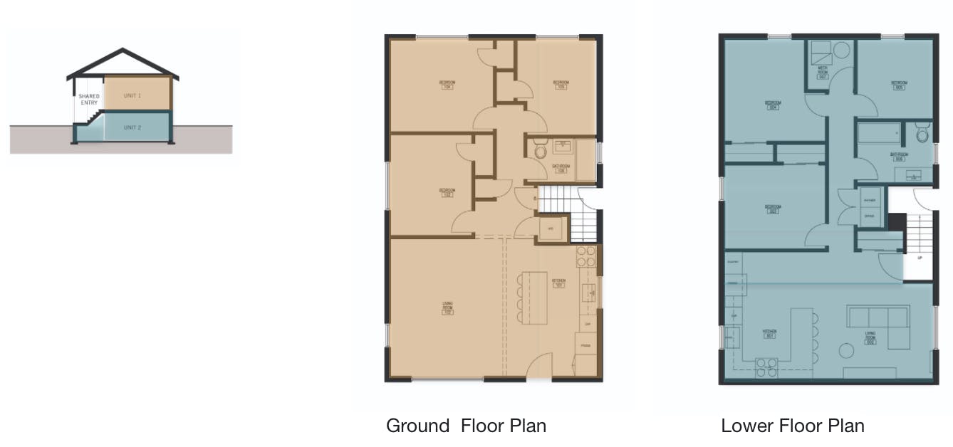 Ground and lower floor plans