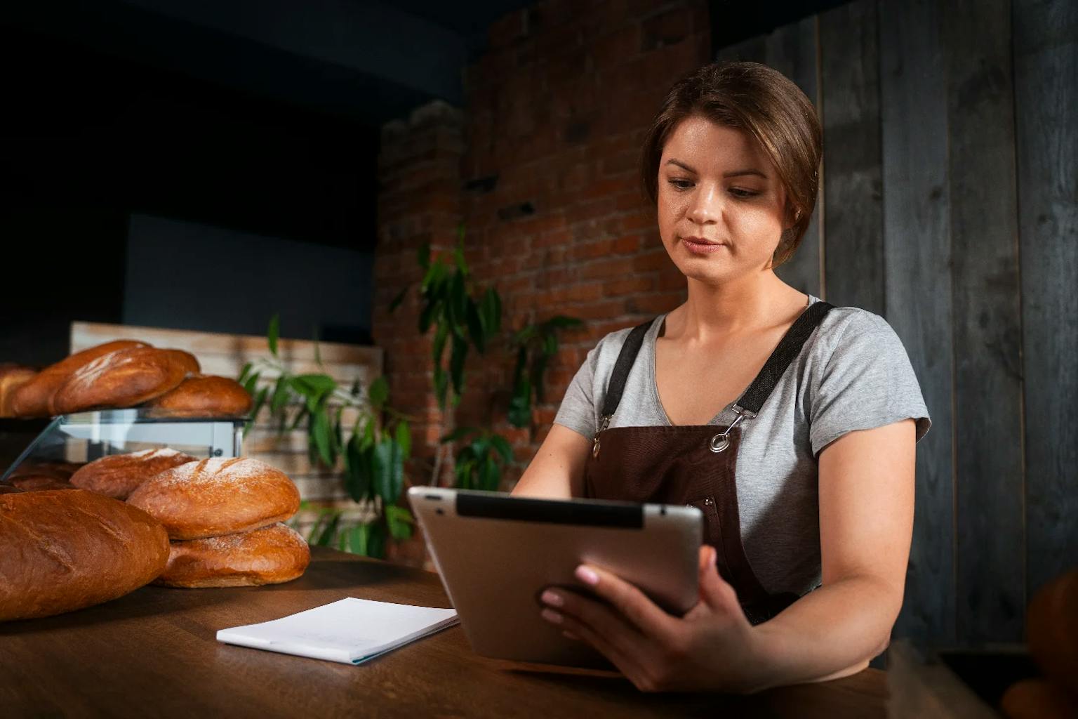 Commerçante qui utilise une tablette digitale pour communiquer avec ses clients.