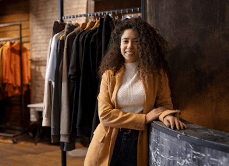 Commerçante dans un magasin de mode, accessoires et de vêtements