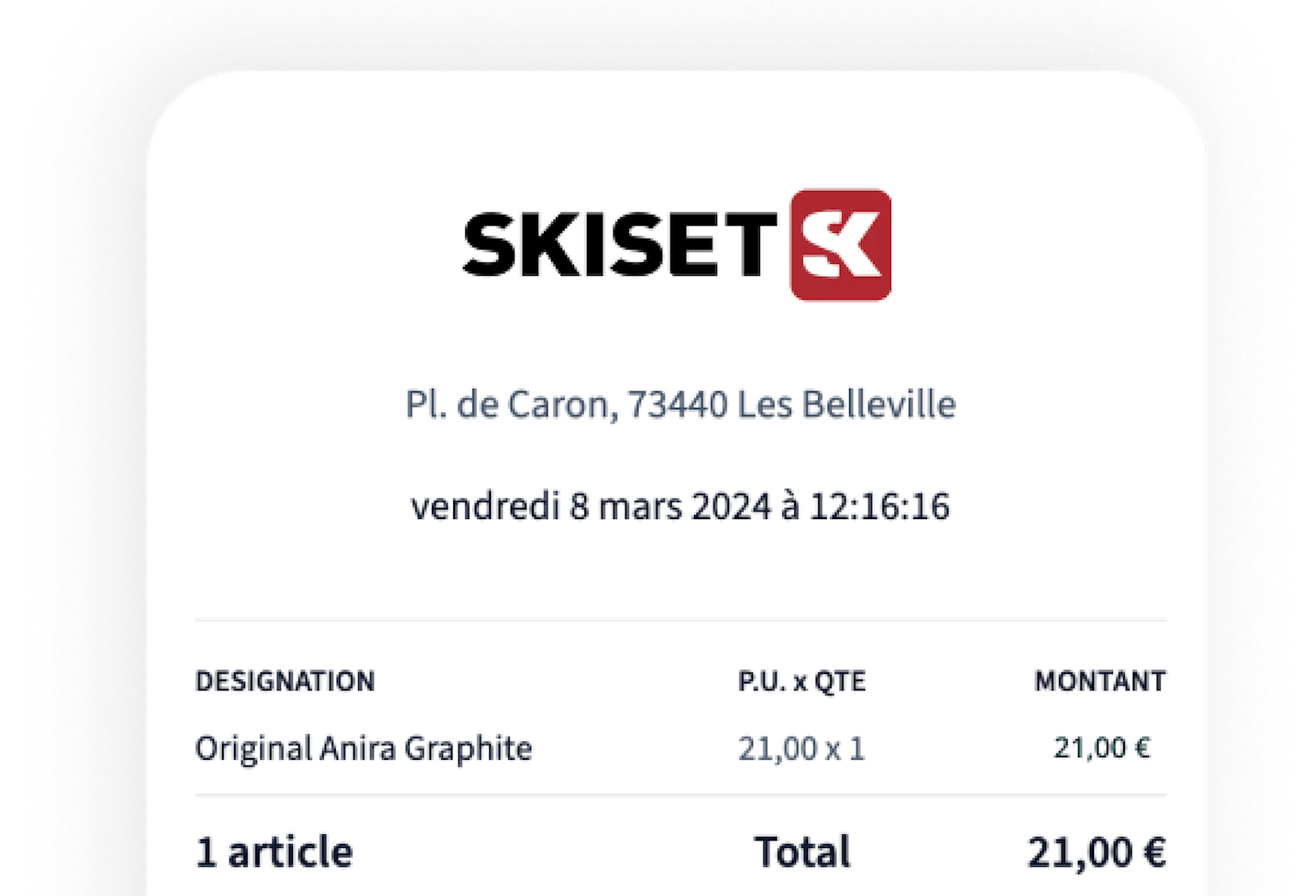 Exemple d'un ticket de caisse dématérialisé 